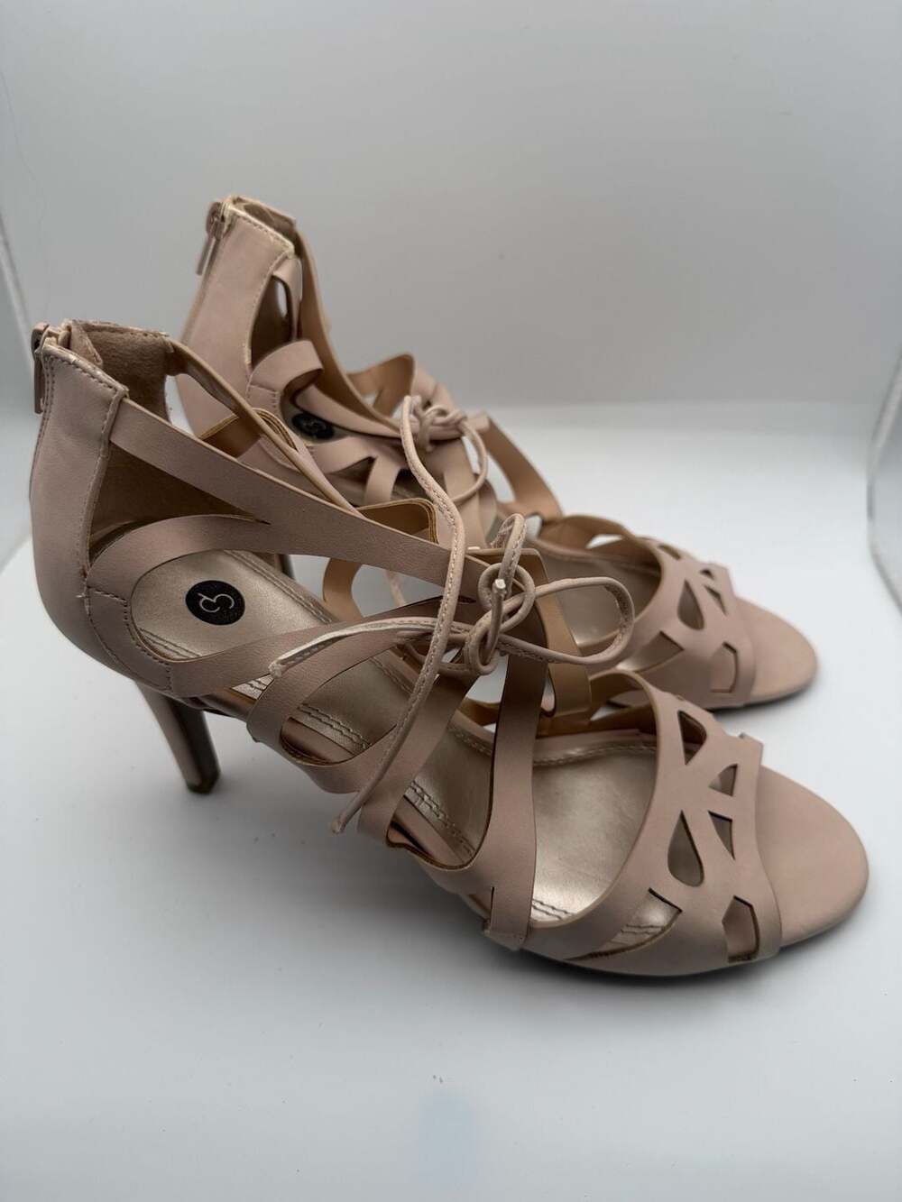 Nude Caged Lace Up Strappy Cutout Stiletto Heels 9